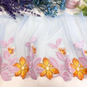 Кружево стрейч вышивка на сетке, голубое, шир. 25 см, арт. 1948К img