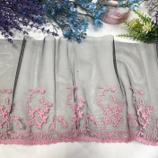 Кружево не стрейч вышивка на сетке, черное с розовым, шир. 21 см, арт. 1950К img