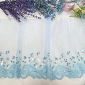 Кружево не стрейч вышивка на сетке, голубое, шир. 24 см, арт. 1937К img