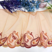 Кружево не стрейч вышивка на сетке, бежевое, шир. 26 см, арт. 1940К img