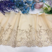 Кружево не стрейч вышивка на сетке, бежевое, шир. 20 см, арт. 1941К img