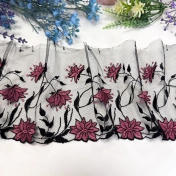 Кружево не стрейч вышивка на сетке, черное, шир. 15 см, арт. 1939К img